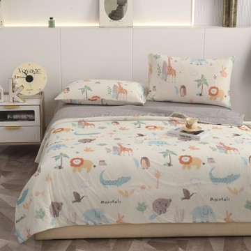 針織印花涼感雙人床包四件組 動物