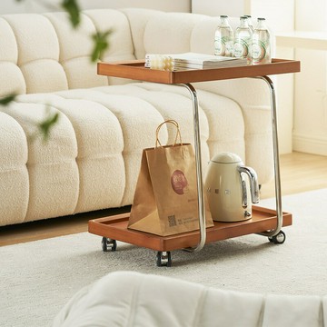 可移動復古邊几小戶型客廳輕奢實木茶几中古雙層收納餐車家用角几 雙11全館免運