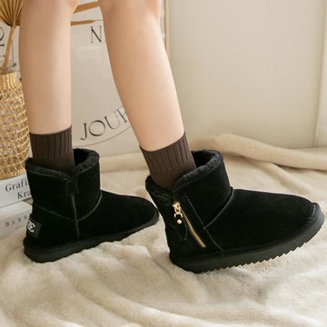 韓國 PINKELEPHANT - 側拉鍊毛絨短筒雪靴-黑