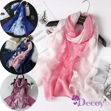 【Decoy】雙色梅花＊漸變名媛雪紡紗透膚披肩圍巾/4色可選