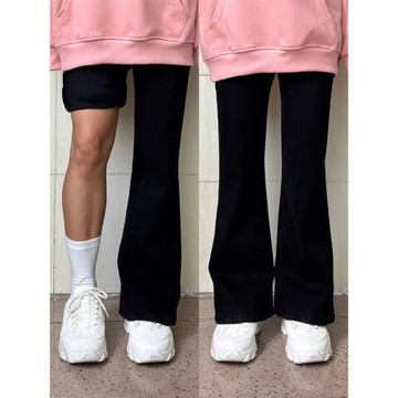 胖mm大碼女裝美式微喇牛仔褲女秋冬新款學生彈力黑色加絨喇叭褲子