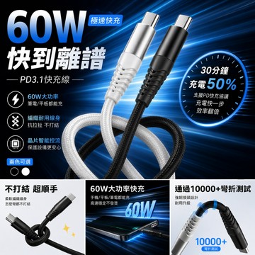 TYPE-C充電線 60W快充 iPhone Samsung 蘋果三星 USB-PD 編織傳輸線1.5米 switch