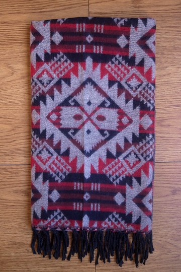 民族風 傳統織布 手編 披肩 圍巾 露營 毛毯 幾合 刺刺方方 紅