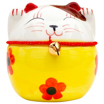 馥瑰馨盛 招財貓撲滿/擺件 附座墊 含開光加持 6件套組  金運茶花  8.7 x 8.7 x 9.5cm