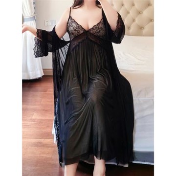 加肥加大碼冰絲吊帶睡裙兩件套胖mm睡袍200斤性感帶胸墊睡衣女夏