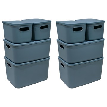 FAmILyLIFE 生活 可堆疊附蓋收納盒組 小型 4個 + 中型 2個 + 大型 2個  25 x 18 x 16cm + 36 x 25.5 x 16cm + 36 x 25.5 x 23.5cm  深湛藍  1組