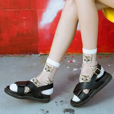 クルーソックス レディース シースルーソックス 靴下 かわいい 猫 おしゃれ 通販 Lineポイント最大get Lineショッピング