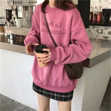 美式復古ulzzang衛衣女秋冬ins潮bf慵懶風百搭寬松無帽上衣服