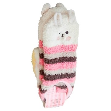 Bebehome 兒童款珊瑚絨保暖地板襪  粉咖小兔 粉色 + 咖色 + 白色  23 ~ 25cm