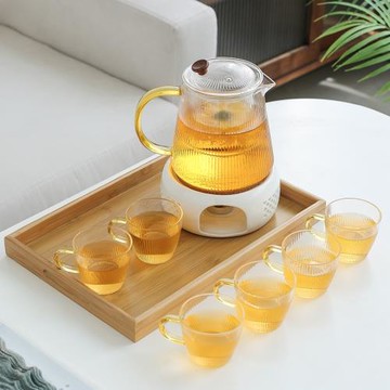花茶壺套裝輕奢家用玻璃茶杯蠟燭加熱茶爐陶瓷底座水果下午茶茶具