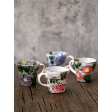 日本進口美濃燒少女心杯子陶瓷手繪對杯玫瑰花朵日式茶杯粉引水杯