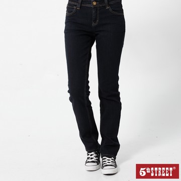 【5th STREET】 女裝 長褲 直筒褲 伸縮牛仔褲 九分褲 牛仔 深藍 (941992)