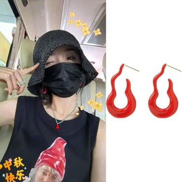 楊冪同款火焰耳釘小眾設計耳環造型別致設計中式國風耳飾s925銀