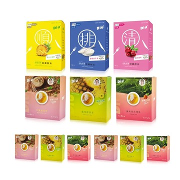 丟丟妹diu+ 超纖酵素綜合口味組14包x3盒+丟丟茶8包x9盒-鳳梨酵素茶/藤黃果洛神茶/大麥薄荷