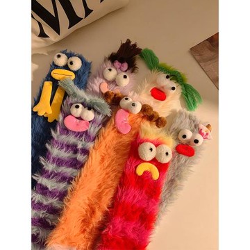 搞怪卡通大眼睛丑襪子女中筒襪加厚地板襪可愛毛絨情侶睡襪秋冬季