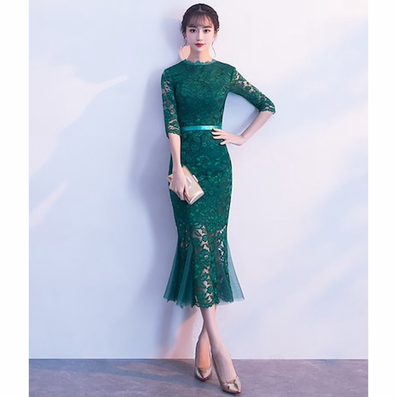 ハイネック マーメイド ドレス ワンピース ロング レディース 大きいサイズ 袖あり お呼ばれ 結婚式 黒 グリーン ワインレッド 通販 Lineポイント最大1 0 Get Lineショッピング