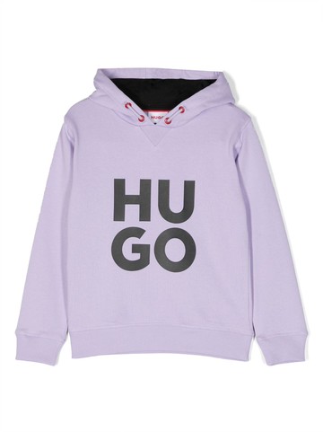 HUGO KIDS - logo-print drawstring hoodie - kids - Polyester/Cotton - 8 yrs - Purple