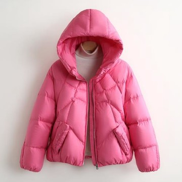 【淅】簡約小個子面包服純色修身連帽短款保暖羽絨服26冬外套女裝