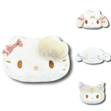 小禮堂 Sanrio 三麗鷗 絨毛造型化妝包 (冬季白色款) Kitty 美樂蒂 酷洛米 大耳狗