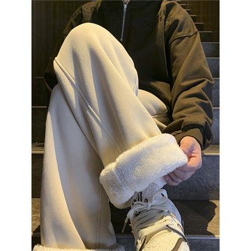 特厚加絨衛褲男款秋冬加厚保暖羊羔絨棉褲直筒寬松顯瘦休閑褲子男