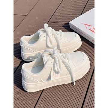 小白鞋女2025新款春秋款爆款配闊腿褲chic鞋子百搭厚底運動鞋板鞋