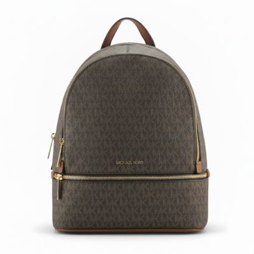 Michael Kors RHEA新款滿版logo PVC後背包35S5GRAB2B(深咖)