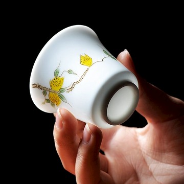 茶杯品茗杯陶瓷功夫茶具手繪粉彩主人茶杯青瓷小單杯