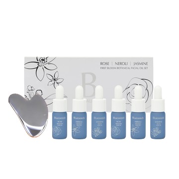 【華航機上禮】初綻植萃精油露7件組(玫瑰精油露5mlx2 + 橙花精油露5mlx2 + 茉莉精油露5mlx2 + 小刮痧板)｜任兩件禮盒送護手霜禮盒+提袋