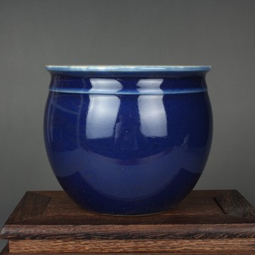 晚清民國民窯祭藍釉小缸 古玩古董陶瓷器手工仿古老貨收藏品擺件
