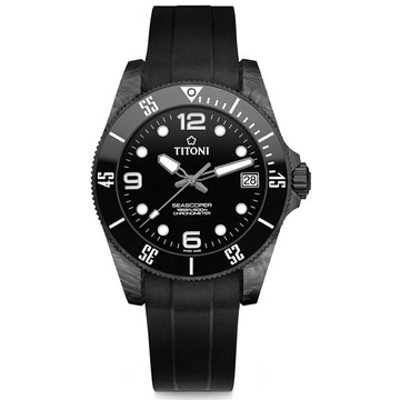 TITONI 瑞士梅花錶 SEASCOPER 海洋探索系列 83600 C-BK-256 天文台認證 600米鍛造碳纖維潛水機械腕錶 黑白 42mm｜樂天全館特惠中★指定刷卡回饋10%