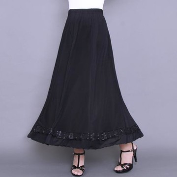 中老年人夏薄款純色中長款媽媽裝松緊腰大碼婦女廣場舞大擺半身裙