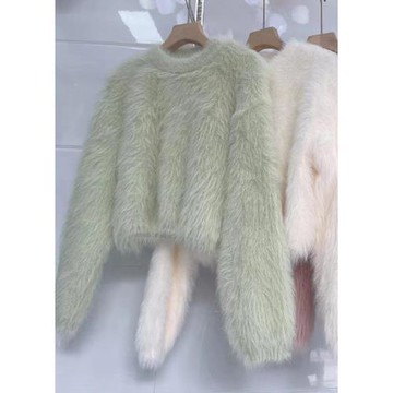 純色慵懶風2024秋冬設計感小眾水貂毛短款百搭顯瘦毛茸茸毛衣女