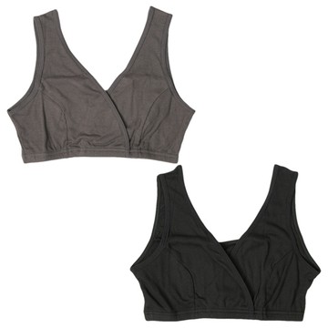 akachan honpo - 半截式羅紋內衣2件組-交叉式開口-深灰色