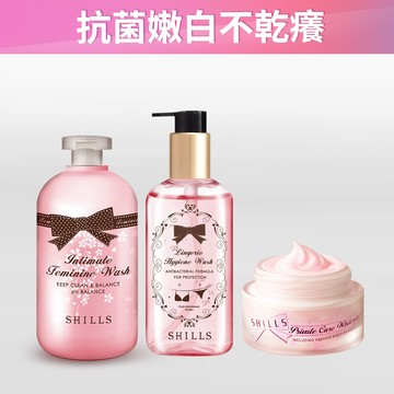 【去臭淨嫩】SHILLS舒兒絲 蔓越莓抗菌調理潔淨露*1+私密衣物抗菌手洗精*1+蔓越莓私密驅黑嫩白霜*1