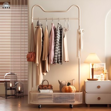免運 可移動掛衣架 晾衣架 髒衣籃架 可收納鞋衣帽架 奶油風掛衣架落地臥室臟衣簍晾衣架家用房間新款置物可移動衣帽架特惠/工廠現貨 店長推薦 全館折扣 售後保障 m5322
