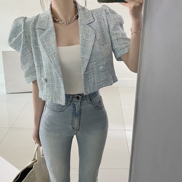 小香風外套 西裝外套 短外套 短袖翻領開衫夏款韓版chic氣質上班上衣復古洋氣減齡泡泡袖短款小外套女T656.6966