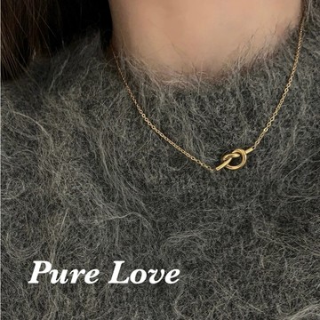 Pure Love樂芙 / 正韓 鈦鋼【316L醫療鋼】G01058鏤空打結愛心鎖骨鏈 短項鏈 / 金