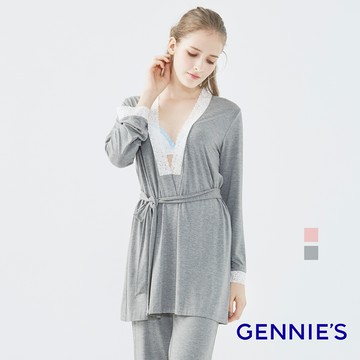 Gennies奇妮 優雅蕾絲綁帶罩衫-深灰(TPA24)