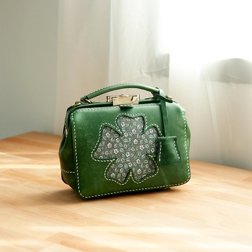 【花朵绽放】切線派杜勒斯手工口金包女士医生包真皮斜挎包 大号