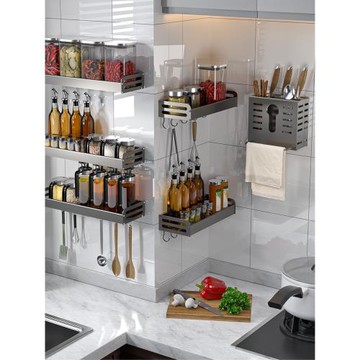 廚房置物架壁掛收納調料味用品免打孔強力不粘膠多功能刀醬油架子