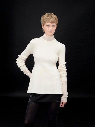 Ara panel flare knit top beige