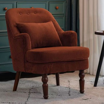 美式單人沙發復古北歐陽臺臥室實木懶人休閑椅子燈芯絨網紅小沙發 b7311