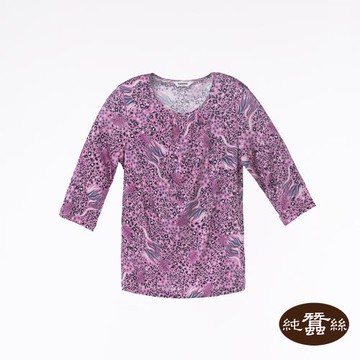 【岱妮蠶絲】純蠶絲42針110G女休閒七分袖上衣-UWL5A302RX(粉紫豹紋)