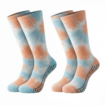 PORA BELLA 扎染止滑中筒瑜珈襪 2雙 YOGA SOCKS YG002  橘藍色  均碼