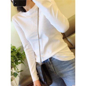 DW秋冬季新款內搭圓領白色純棉修身百搭加絨加厚打底衫長袖T恤女