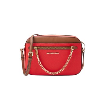 【MICHAEL KORS】Jet Set 經典防刮鍊條造型斜背包-紅/駝撞色