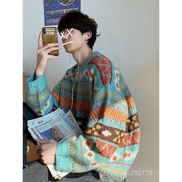 毛衣秋冬款韓版 潮流寬鬆慵懶風綫衣百搭圓領套頭針織衫