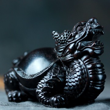 黑檀木質龍龜手把件男女文玩把玩件紫光檀擺件木雕工藝品禮品禮物