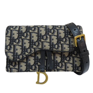 DIOR 迪奧 藍色 緹花帆布 SADDLE 腰包