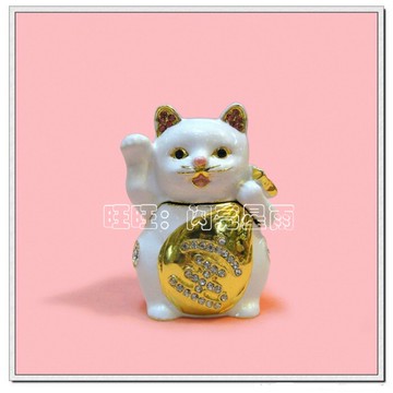招財進寶旺財運 鑲鉆金屬貓擺件 可愛合金寶袋招財貓 2款顏色